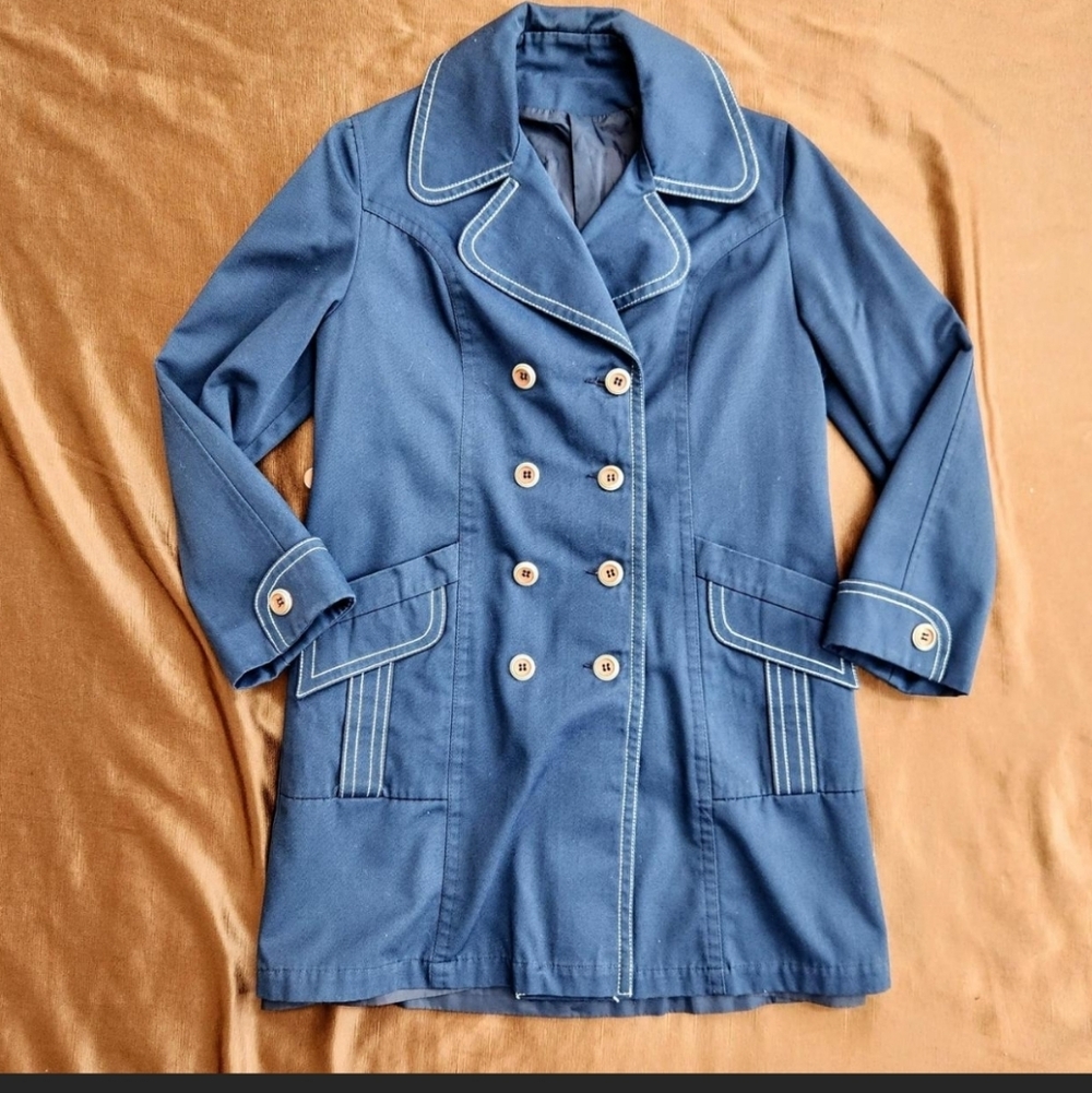 Women's Navy Double-Breasted Coat - Picture 3 of 7